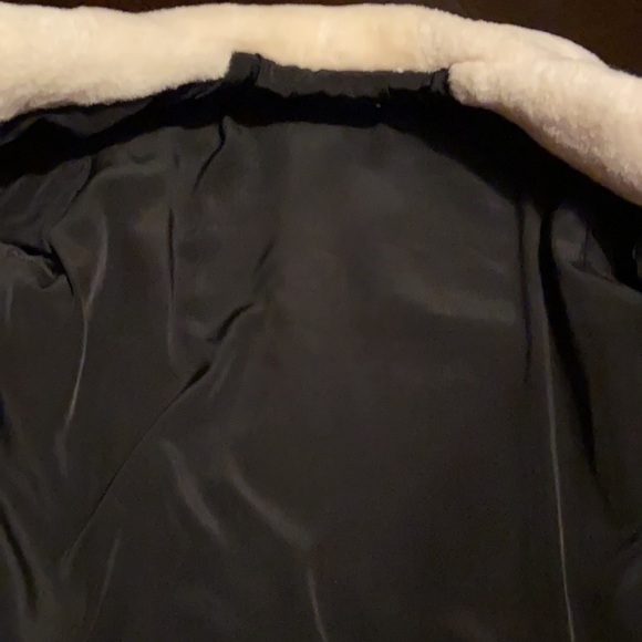 Shearling leather fur coat jacket white / cream and black - Picture 12 of 16